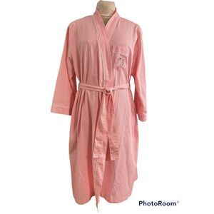 Cabernet Women’s Robe Sz. L Red /White Stripe Self Tie Cotton Blend